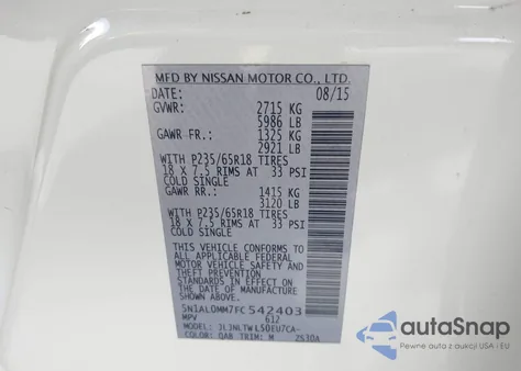 2015 Infiniti Qx60 z USA, uszkodzony, nr VIN 5N1AL0MM7FC542403